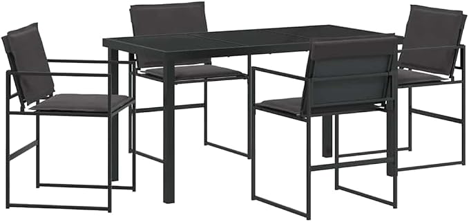 5-Piece Outdoor Dining Set, Metal Patio Table and 4 Textilene Chairs, Modern Garden Furniture for Backyard, Balcony, and Deck, Black