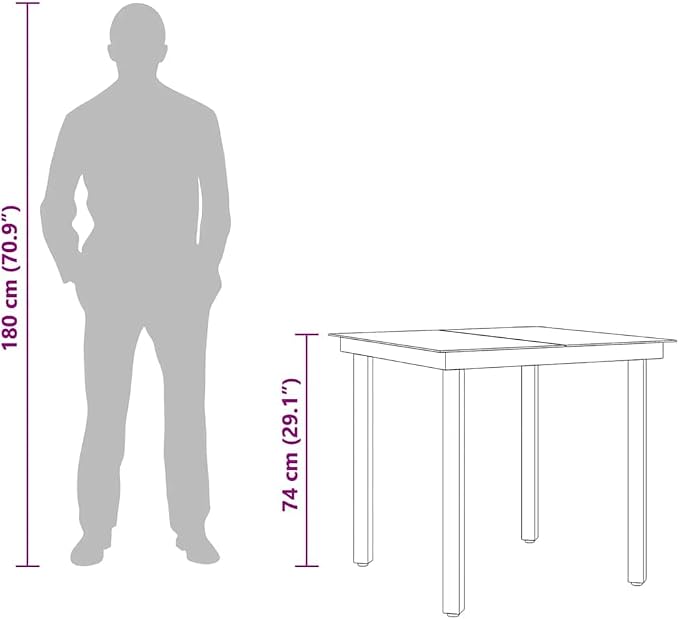 vidaXL Outdoor Dining Table, Patio Table with Glass Top, Garden Table, Garden Furniture for Front Porch Deck Lawn Backyard, Industrial, Steel