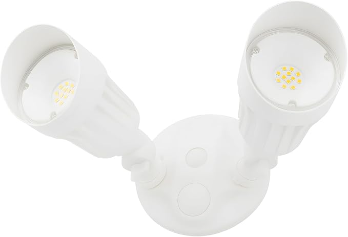 LED White 2-Light Bullet Flood Light- 3000K Adjustable Dual Head Hardwired Outdoor Security Light, Waterproof Spot Light for Yard, Patio, Garden, Garage, Landscape & Exterior Walls