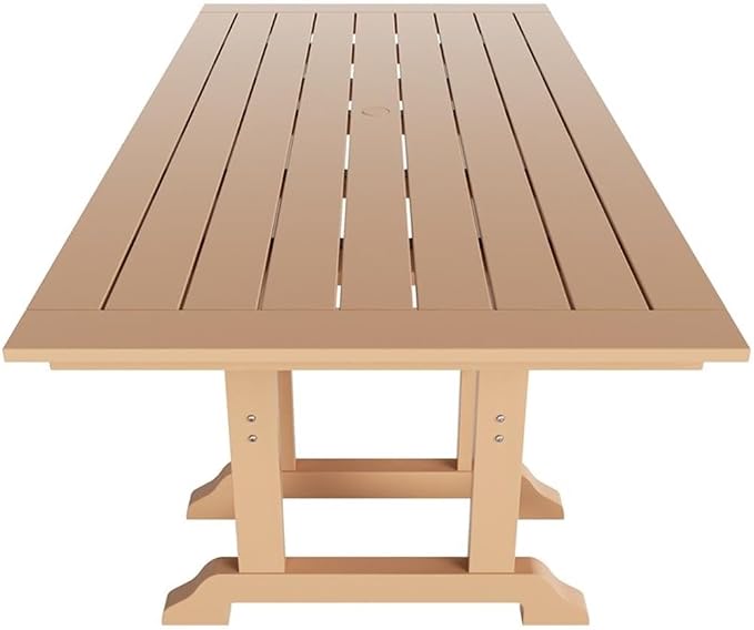 Costaelm Rectangle Outdoor Dining Tables, 71'' Patio Table with Umbrella Hole for 6 Person, Balcony Outdoor Buffet Table, Porch Tables for Outside Lawn Porch Bistro Furniture, Teak