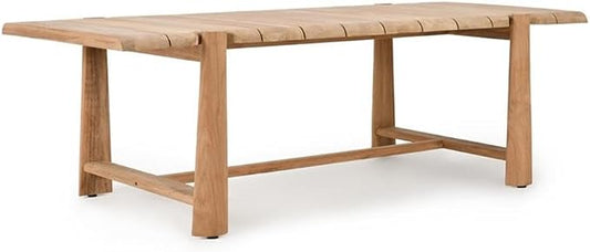 Pemberly Row 94" Teak Wood Outdoor Dining Table, Natural Matte Finish, Seats 8, Plank-Style Top, Durable Patio Furniture for Outdoor Gatherings, 94Wx39Dx30H, Plastic Floor Protectors