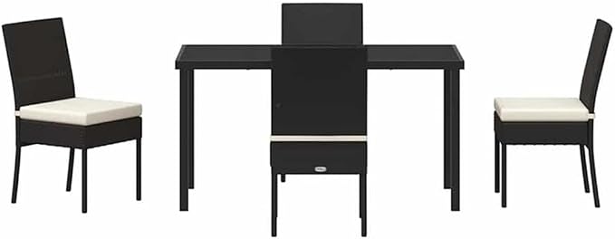 Afuera Living 5 Piece Poly Rattan Garden Dining Set, Black Finish, Powder-Coated Steel Frame, UV-Resistant Material, Removable Cushions with Zipper, Modern Patio or Garden Seating for Outdoor Dining