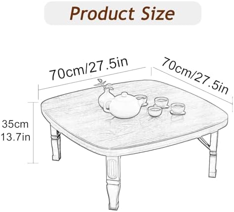 Japanese Folding Low Table, Wooden Space-Saving Desk for Bedroom & Outdoor, 31.5"x31.5", Perfect for Tea Room, Compact Floor Table, Modern Design