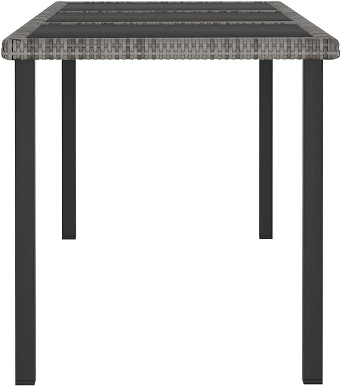 BOWERY HILL Patio Dining Set, Poly Rattan, Powder-Coated Steel, Glass Top, Gray and Black Finish, Seats 6, Weather-Resistant, Cushioned Chairs, Modern Outdoor Furniture for Garden or Patio Use