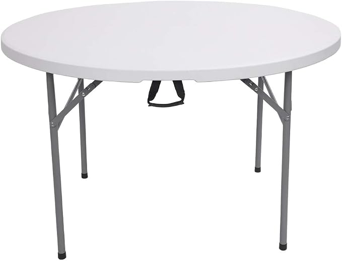 Simply-Me Patio Dining Table 48 Inch Fold-in-Half Round Folding Table Indoor Outdoor Utility Table with 4 Steel Feet,Carrying Handle,White
