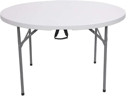 Simply-Me Patio Dining Table 48 Inch Fold-in-Half Round Folding Table Indoor Outdoor Utility Table with 4 Steel Feet,Carrying Handle,White