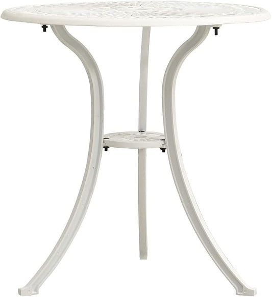 vidaXL Cast Aluminum Patio Table - Sturdy Outdoor Table with Umbrella Hole - White, Round, Easy Assembly, 24.4"x25.6"