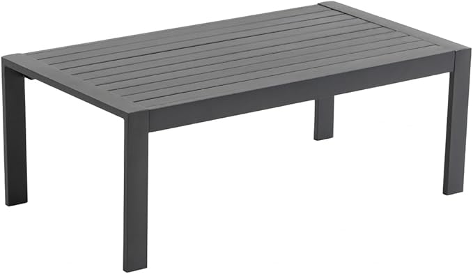 Metal Outdoor Coffee Table, Rectangle Patio Coffee Table, All-Weather Coffee Side Table for Balcony, Poolside, Deck, Garden, Dark Grey