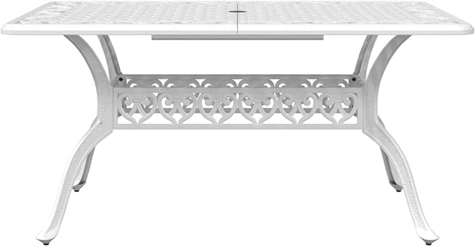5 Piece Patio Dining Set White Cast Aluminum Outdoor Garden Furniture Table and 4 Chairs with Umbrella Hole for Backyard Lawn Poolside