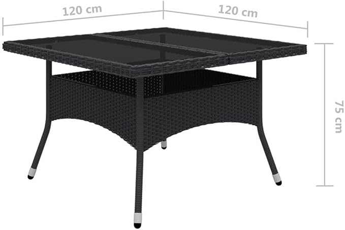 Afuera Living Patio Dining Set, Black Poly Rattan with Tempered Glass Tabletop, Matte Finish, Removable Cushion Covers, Spacious 9-Person Seating, Weather-Resistant Outdoor Furniture for Garden or