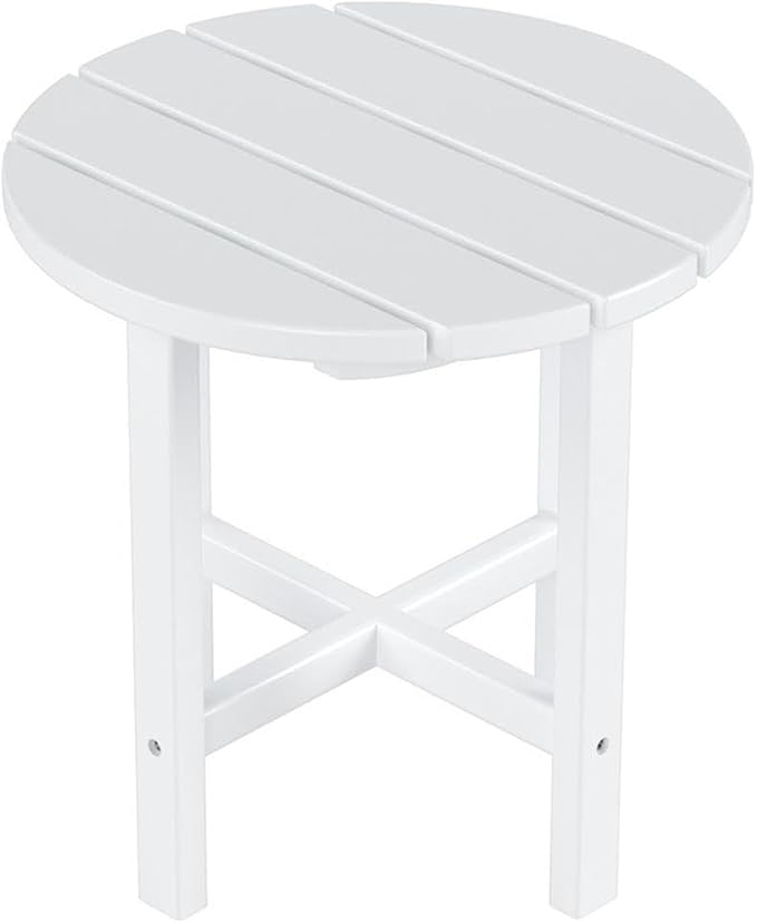 Costaelm Round Outdoor Side Tables, Adirondack Patio Tables for Outside, HDPE Patio End Table Weather Resistant, Balcony Table for Pool, Seaside, Backyard, Porch, Indoor Companion, White