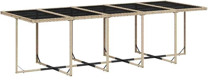 13 Piece Patio Dining Set with Cushions Beige Poly Rattan Outdoor Rattan Table and 12 Stackable Chairs with Foldable Backrest for Garden Backyard Deck Entertaining