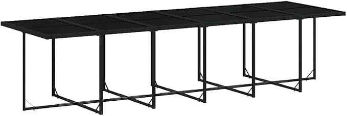 13 Piece Patio Dining Set with Cushions Black Poly Rattan Outdoor Table and 12 Folding Chairs for Garden Backyard Relaxing Space-Saving UV-Proof Tempered Glass