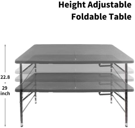 Rattan Folding Table 4ft Heavy-Duty Portable Outdoor Picnic Table for Party Dining Camping Tables with Handle(Black)