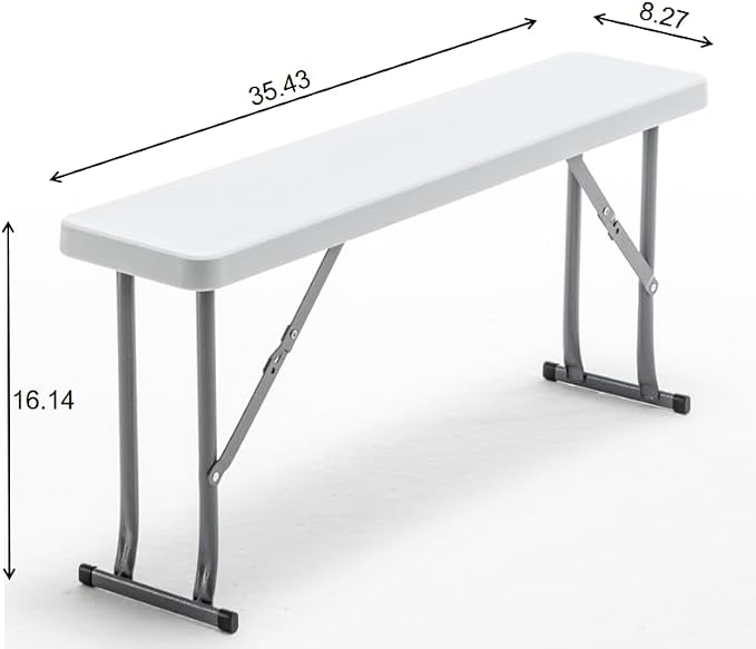 BTEXPERT 3-Piece Set Plastic Portable Folding Beer Picnic Table & Two Benches Seats Foldable Heavy Duty White for Party RV Patio Dining Event Camping Outdoor Activity Commercial Family Home Garden