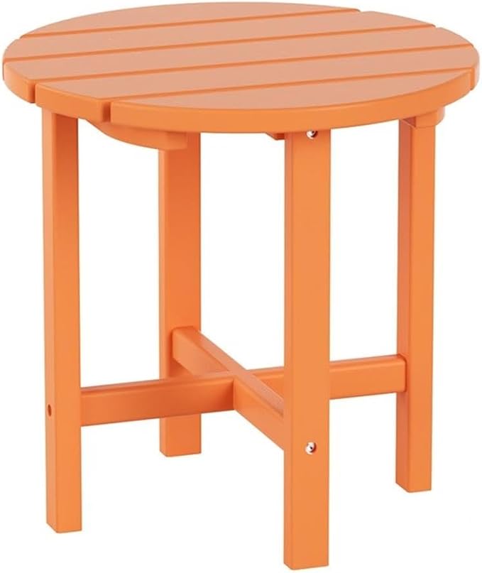 Costaelm Round Outdoor Side Tables, Adirondack Patio Tables for Outside, HDPE Patio End Table Weather Resistant, Balcony Table for Pool, Seaside, Backyard, Porch, Indoor Companion, Orange