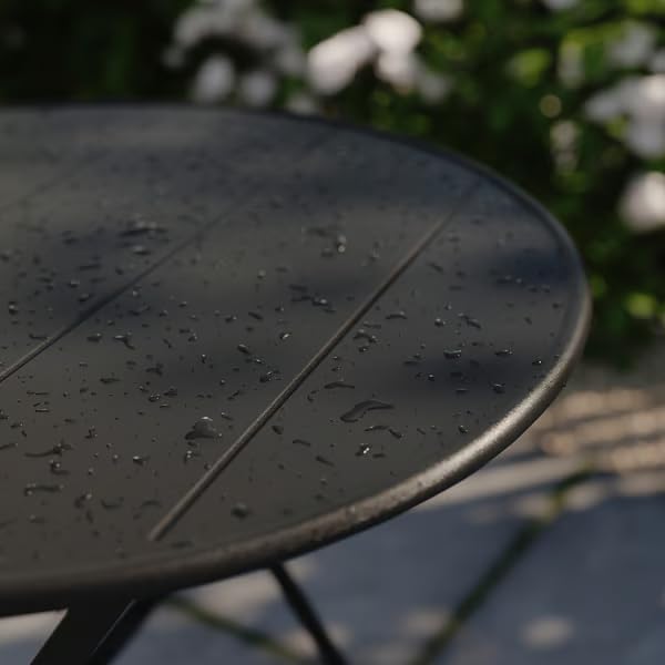 Black Outdoor Folding Bistro Table – Round Metal Patio Table – Foldable Design for Garden, Balcony, Deck, or Porch – Compact Outdoor Dining Table, 25.63 x 28 Inches