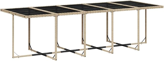 15-Piece Outdoor Dining Set, Beige Poly Rattan Patio Table and Chair Furniture for Garden, Backyard, Deck, Seats 14 Guests