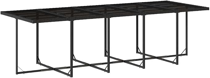 14-Seater Garden Dining Set, Rectangular PE Rattan Outdoor Patio Furniture with Powder-Coated Steel Frame, Black and Cream