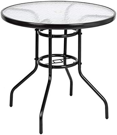 Patio Table, Outdoor Bistro Table w/Tempered Glass Top & Sturdy Metal Frame, Patio Dining Table Coffee Table for Garden, Balcony, Poolside Outdoor Table for Balcony 31.5" L x 31.5" W x 27.56" H