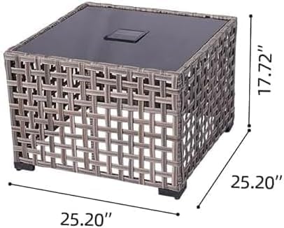 HOOOWOOO Outdoor Patio Side Table with Solar Light,Wicker Coffee End Table Glass Top,LED Deck Table for Yard,Deck,Porch,Garden(Brown)