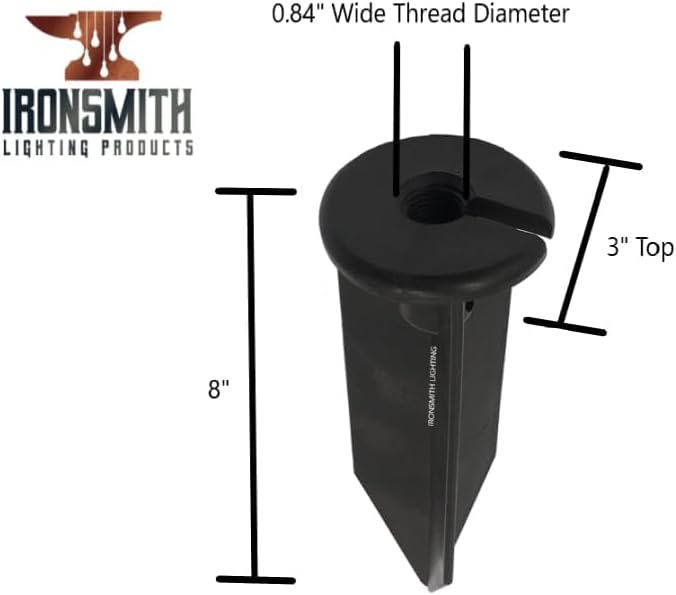 8" Outdoor Light Stake in Black Finish - Support Light Fixture Spikes, Universal Use, Resin Materials, Side Wireway (10 - Large Spike with Wireway)