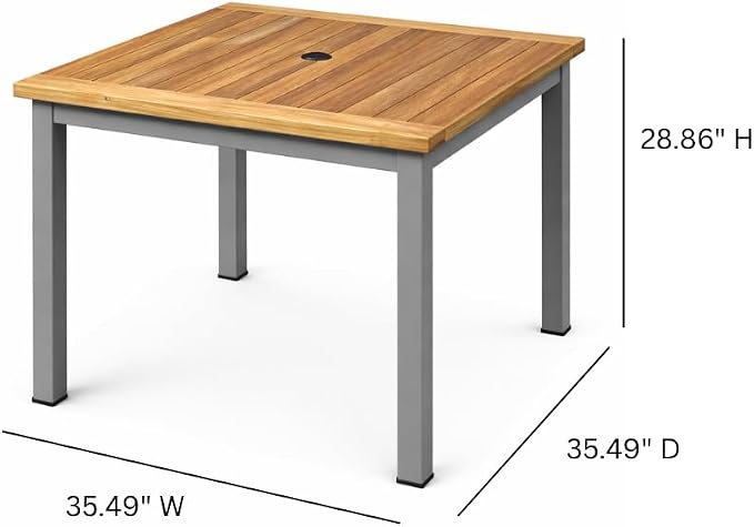 Hives & Honey Catalina Square Outdoor Dining Table, Grade-A Teak Wood Patio Table with Aluminum Base, 35.4", Seats 2–4, Grey
