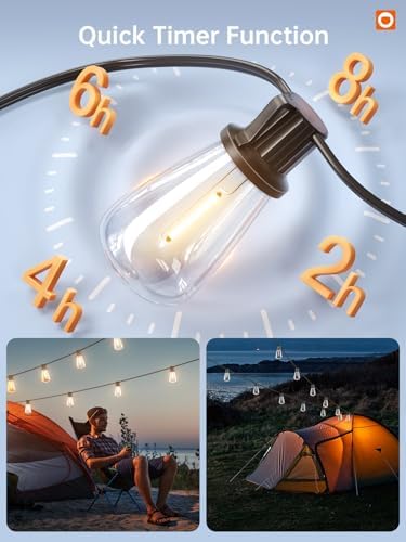 addlon 35FT Solar String Lights Outdoor, IP54 Waterproof Solar Powered with Remote & USB Port, 10+1 LED Shatterproof Bulbs, Dimmable Solar Light Outdoor for Camping Backyard Bistro Porch (Pack of 2)