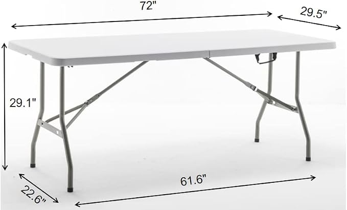 BTEXPERT Set of 10, Fold-in-Half Folding Utility Table 6 Feet 72" x 29.5" Lightweight Portable Carrying Handle Indoor Outdoor Picnic Camping Office Home Party Wedding Event White