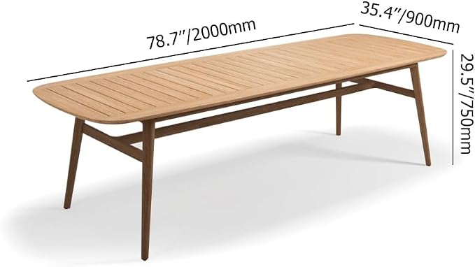homary Mid-Century Modern 6-Person Rectangle Outdoor Patio Dining Table in Natural Wood, Sturdy Solid Wood Construction for Gardens, Patios & Outdoor Gatherings