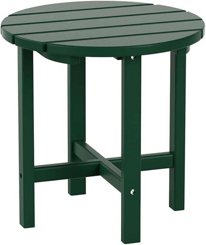 Costaelm Round Outdoor Side Tables, Adirondack Patio Tables for Outside, HDPE Patio End Table Weather Resistant, Balcony Table for Pool, Seaside, Backyard, Porch, Indoor Companion, Dark Green