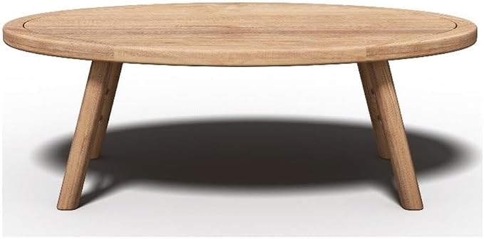 Pemberly Row Contemporary Oval Outdoor Coffee Table, Premium Teak Wood, Hand-Sanded Finish, Slatted Top, Mid-Century Design, Durable Patio Furniture for Garden, Deck, or Porch Use
