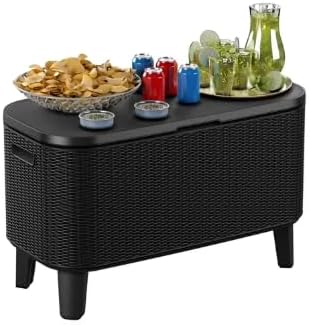Bevy Bar 2-in-1 Pop-Up Table and Cooler, Rattan Style, Graphite Gray, 32.8" x 15.9" x 20.4