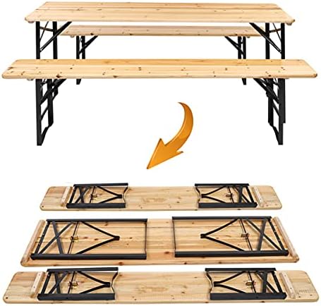 5.8FT Outdoor Dining Table and Bench Set, Set of 3, Portable Folding Picnic Tables and Chair, 3-Piece Patio Dining Set, Wood Outdoor 3-Piece Patio Counter Table Set with 2 Benches