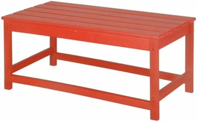 Multi-Functional Classic Style Adirondack Patio Coffee Table 17.50" L x 35.30" W | All Weather Solid Hued Design Deep Red Color UV Rust Resistant | Best for Balcony Garden Poolside Indoor Outdoor Use