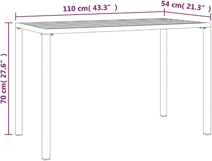 Modern Garden Dining Table Anthracite Steel 43.3 x 21.3 x 27.6 Inches Outdoor Metal Frame Powder-Coated Finish Weather-Resistant Patio Furniture