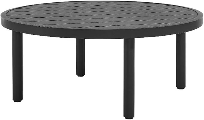 Modway Terrace Round Metal Outdoor Patio Coffee Table in Graphite – 35 Inch Weather-Resistant Coffee Table for Patio, Balcony, and Garden – Modern Outdoor Coffee Table with Round Slatted Top