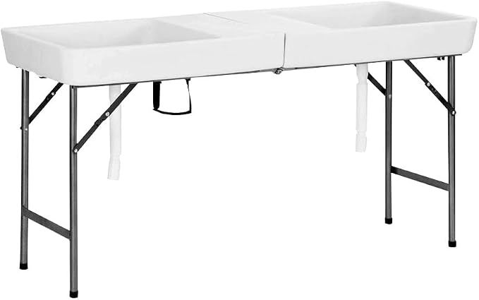 THABTAD 5ft Party Cooler Folding Table, Ice Table for Parties with Drain, Plastic Cooler Table for Drinks Beverages, Party Ice Bin, BBQ, Camping, Picnic, Wedding, White