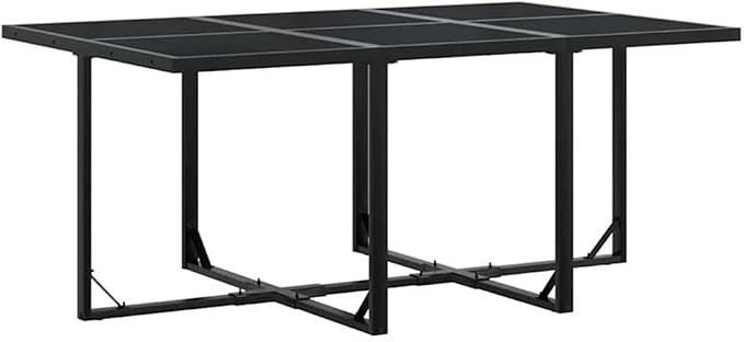 Afuera Living 7-Piece Patio Dining Set, Poly Rattan and Powder-Coated Steel, Black and Cream Finish, UV-Resistant Cushions, Tempered Glass Tabletop, Outdoor Use, Garden, Patio, Terrace Seating for 6