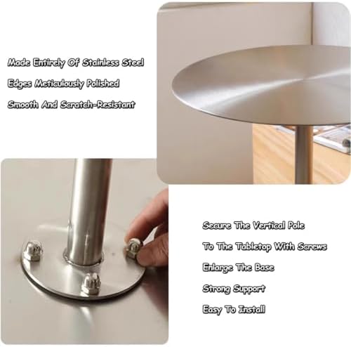 Wall Mounted Floating Table – Small Round Stainless Steel Cafe Desk, Space-Saving Pub Bar Tray Side Table for Indoor/Outdoor Use, Stylish Industrial Silver End Table (1.64ft)