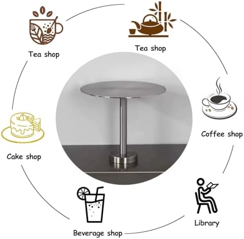 Space-Saving Wall Mounted Floating Table, Round Stainless Steel Cafe Desk, Indoor/Outdoor Pub Bar Tray Side Table, Industrial Silver End Table (1.64ft)