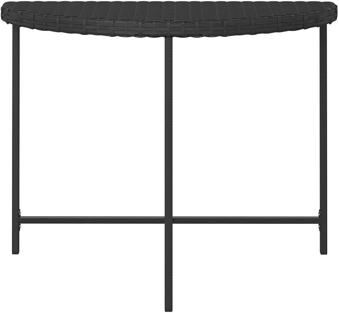 Wicker Half-Moon Patio Table, Half-Round Rattan Bistro Table, Black 39.4"x19.7"x29.5" Poly Rattan, -282