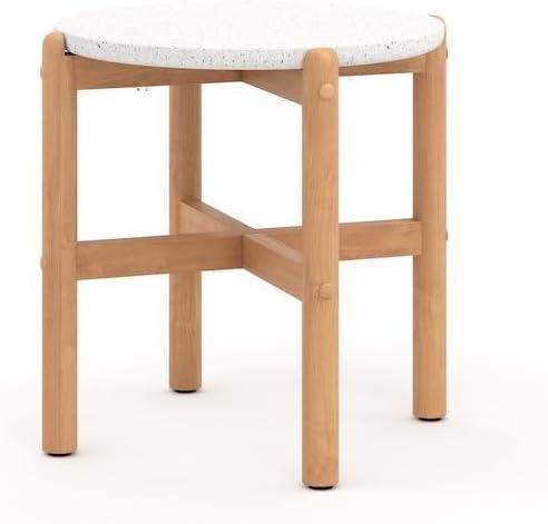Outdoor Side Table, Round Patio Side Table with Terrazzo Top, Ideal Outdoor Metal Table and Small Patio Tables for Outside Settings