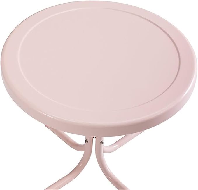 Pemberly Row Contemporary Metal Patio End Table, 22 in x 22 in x 19 in, Powder-Coated Steel, Pastel Pink, Weatherproof Outdoor Furniture, Pedestal Base for Patio, Balcony, or Porch Use