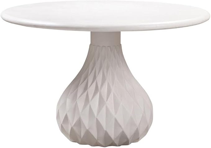 Pemberly Row 30" H Transitional Concrete Stone Dining Table, Ivory Finish, Round 47" Diameter, Durable Handmade Design, Diamond-Pattern Pedestal Base, Indoor or Outdoor Patio Dining Table
