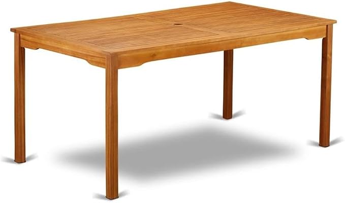 Pemberly Row Rectangular Acacia Wood Patio Dining Table, Natural Oil Finish, 59 x 35.4 x 31 in, Durable Kiln-Dried Design, Umbrella Hole, Rustic Outdoor Table for Patio, Deck, Backyard Spaces
