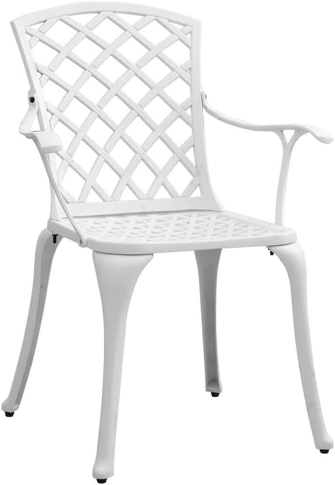 Afuera Living 5 Piece Garden Dining Set, Powder-Coated Cast Aluminum, White Finish, Outdoor Patio Table with Umbrella Hole and 4 Chairs, Modern Industrial Style for Garden or Terrace