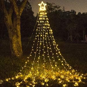 Christmas Decorations, Outdoor Christmas Lights, 320 LED Outdoor Christmas Tree String Lights with 12" Star Toppers [8 Modes& Waterproof] for Xmas New Year Holiday Decor (Warm White)
