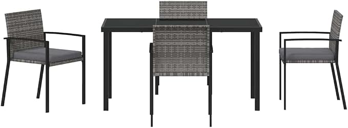 5-Piece Garden Dining Set, Grey Powder-Coated Steel Patio Furniture, Outdoor Table and 4 Chairs for Backyard, Deck, and Garden Decor