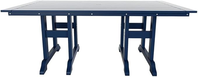 Costaelm Rectangle Outdoor Dining Tables, 71'' Patio Table with Umbrella Hole for 6 Person, Balcony Outdoor Buffet Table, Porch Tables for Outside Lawn Porch Bistro Furniture, Navy Blue